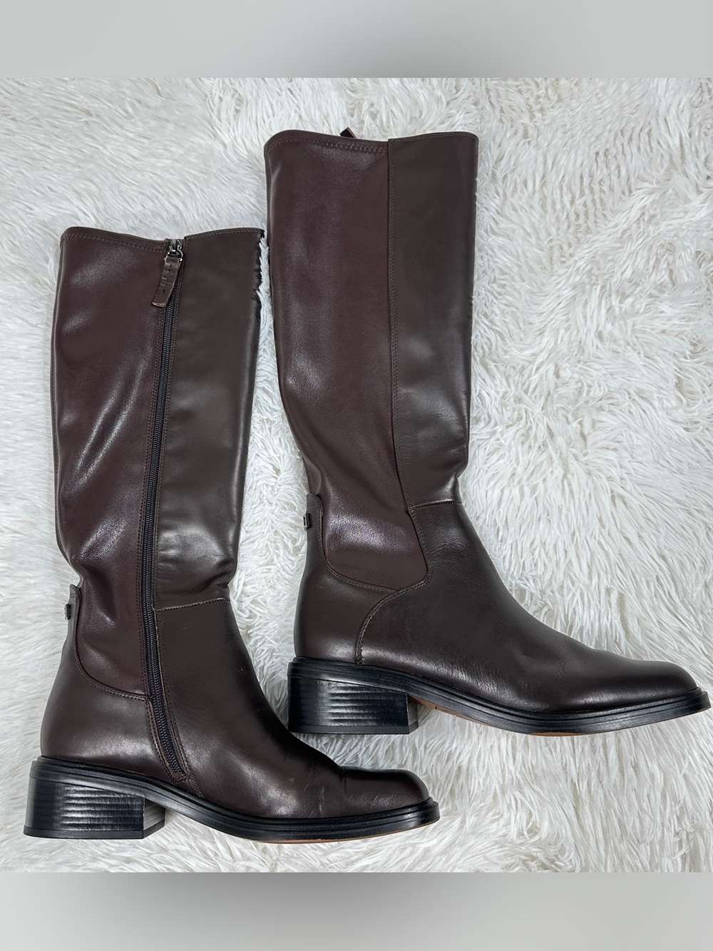 Franco Sarto Gisella Knee High Boots Burgundy Leather Low Heel Side Zip Size 9M - Picture 6 of 15